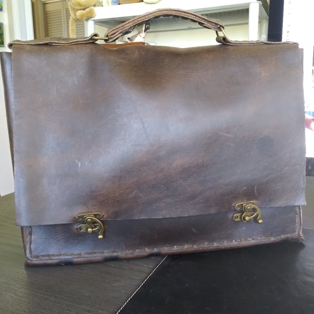 Rustic Leather Messenger Satchel Handstitched